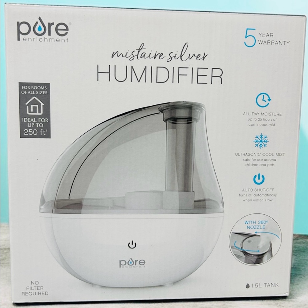 Pure Enrichment MistAire Silver Ultrasonic Cool Mist Humidifier